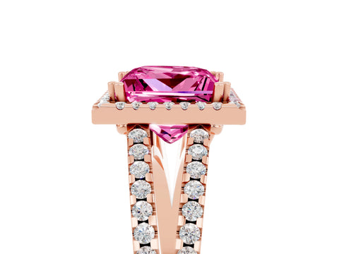 Rose gold Princess Cut Pink Sapphire Halo Split Shank Engagement Ring_17