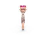 Rose gold Princess Cut Pink Sapphire Halo Twist Band Solitaire Prong Setting Ring_26