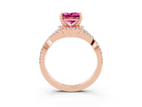 Rose gold Princess Cut Pink Sapphire Halo Twist Band Solitaire Prong Setting Ring_27
