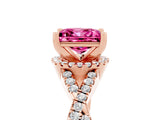 Rose gold Princess Cut Pink Sapphire Halo Twist Band Solitaire Prong Setting Ring_29
