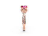 Rose gold Princess Cut Pink Sapphire  Halo Twist Band Solitaire Prong Setting Ring_44