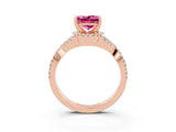 Rose gold Princess Cut Pink Sapphire  Halo Twist Band Solitaire Prong Setting Ring_45