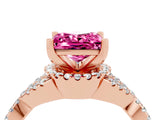 Rose gold Princess Cut Pink Sapphire  Halo Twist Band Solitaire Prong Setting Ring_46