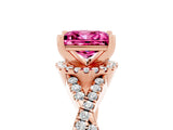 Rose gold Princess Cut Pink Sapphire  Halo Twist Band Solitaire Prong Setting Ring_47