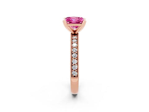 Rose gold Princess Cut Pink Sapphire Milgrain Pavé Engagement Ring with Four-Prong Setting_38