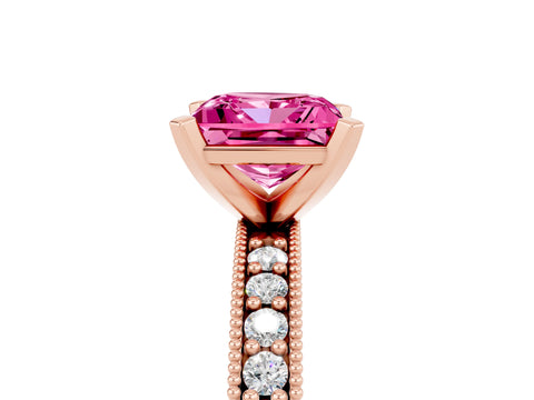 Rose gold Princess Cut Pink Sapphire Milgrain Pavé Engagement Ring with Four-Prong Setting_41
