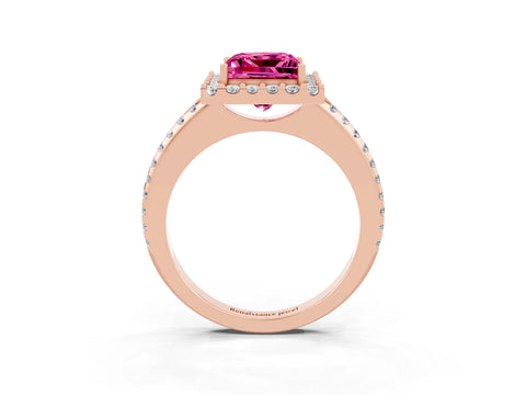 Rose gold Princess Cut Pink Sapphire Pavé Halo Ring with Four-Prong Setting_15