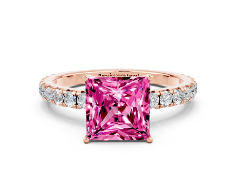 Rose gold Princess Cut Pink Sapphire Pavé Solitaire Engagement Ring with Four-Prong Setting_12