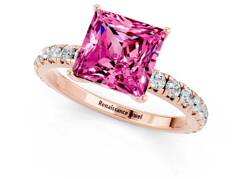 Rose gold Princess Cut Pink Sapphire Pavé Solitaire Engagement Ring with Four-Prong Setting_13