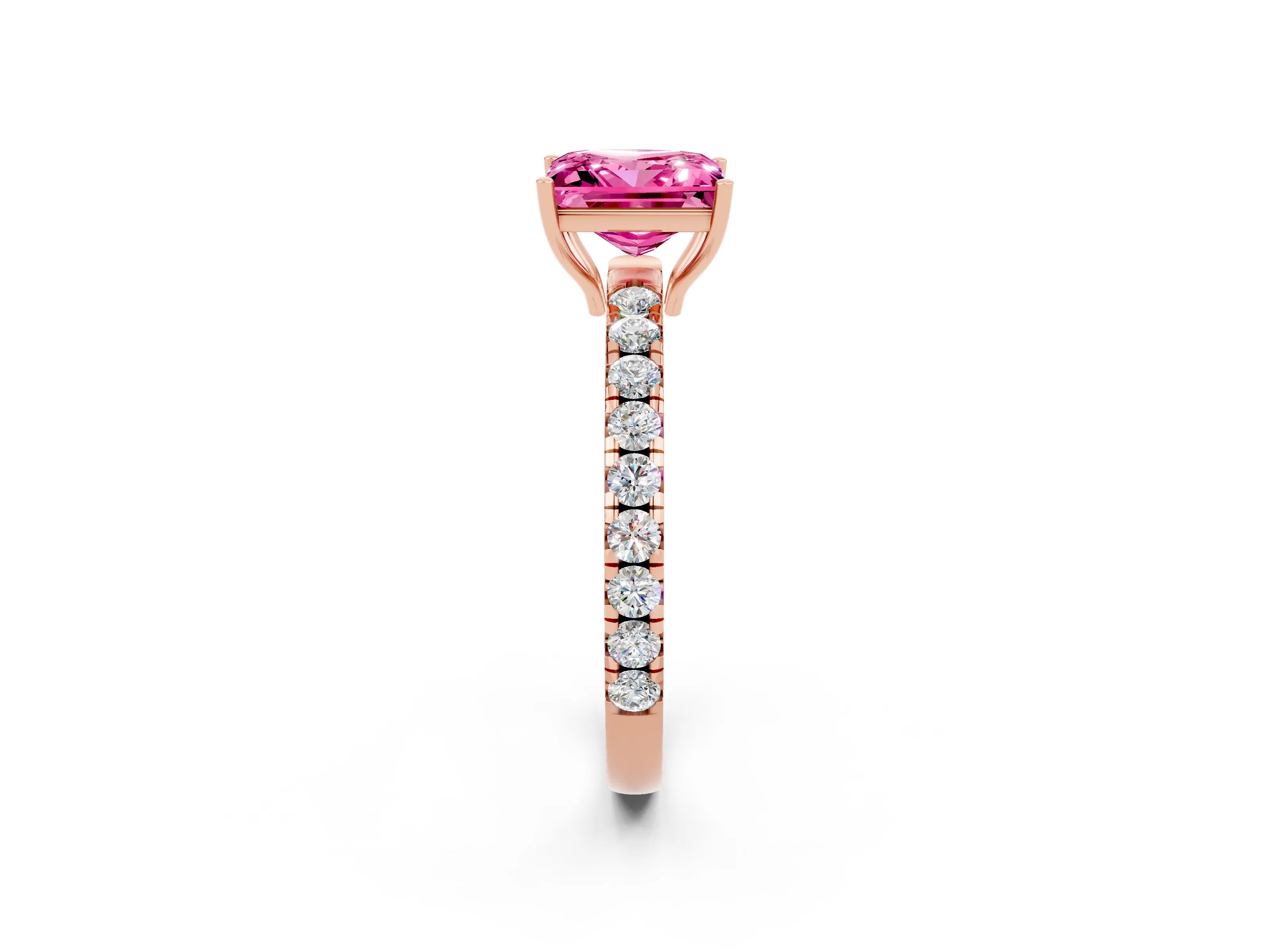 Rose gold Princess Cut Pink Sapphire Pavé Solitaire Engagement Ring with Four-Prong Setting_14