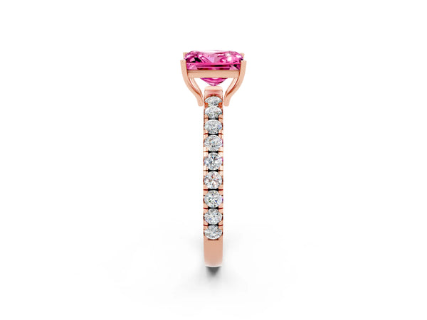 Rose gold Princess Cut Pink Sapphire Pavé Solitaire Engagement Ring with Four-Prong Setting