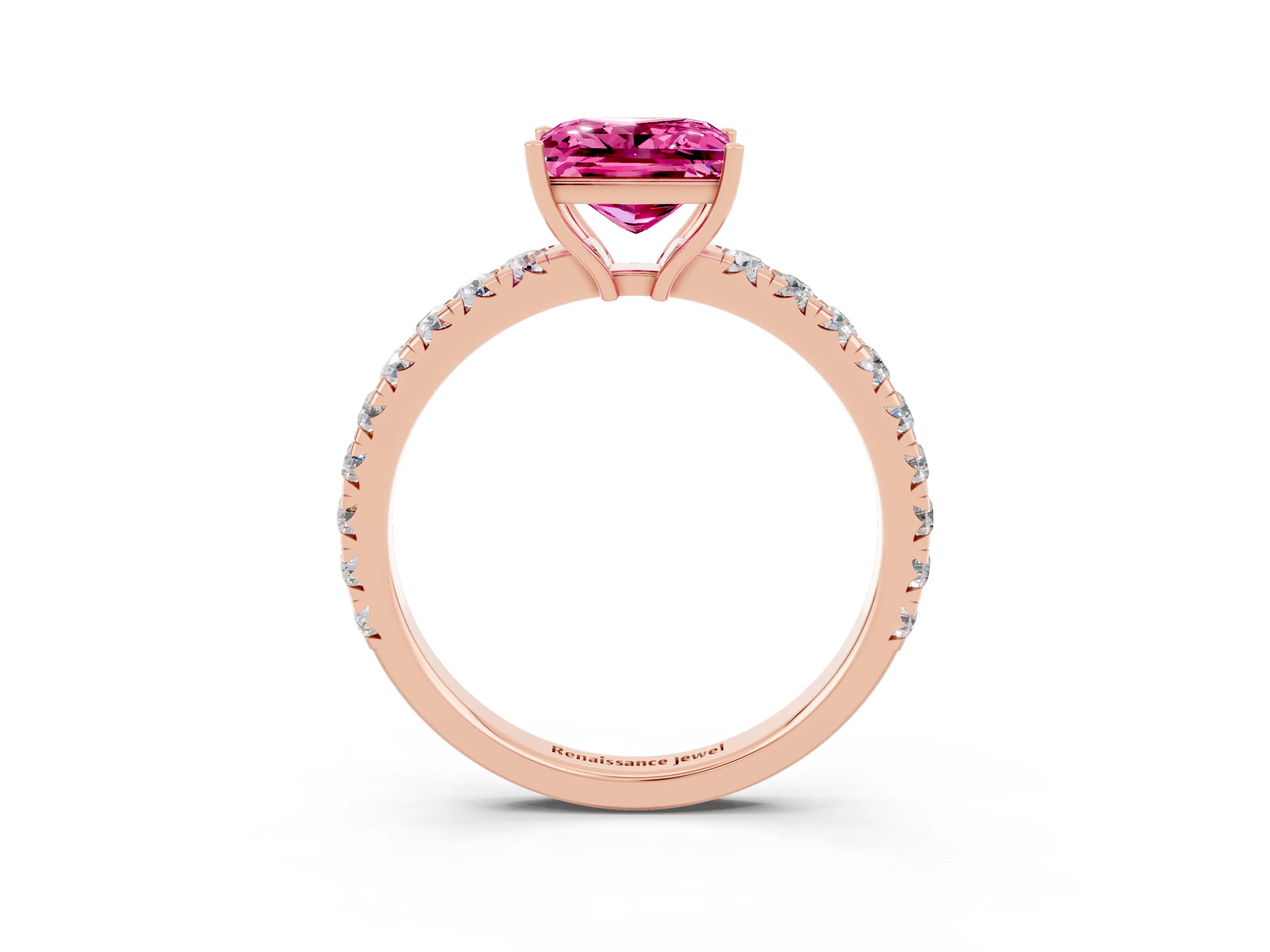 Rose gold Princess Cut Pink Sapphire Pavé Solitaire Engagement Ring with Four-Prong Setting_15