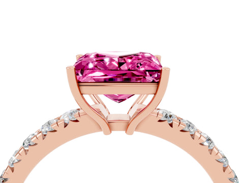 Rose gold Princess Cut Pink Sapphire Pavé Solitaire Engagement Ring with Four-Prong Setting_16