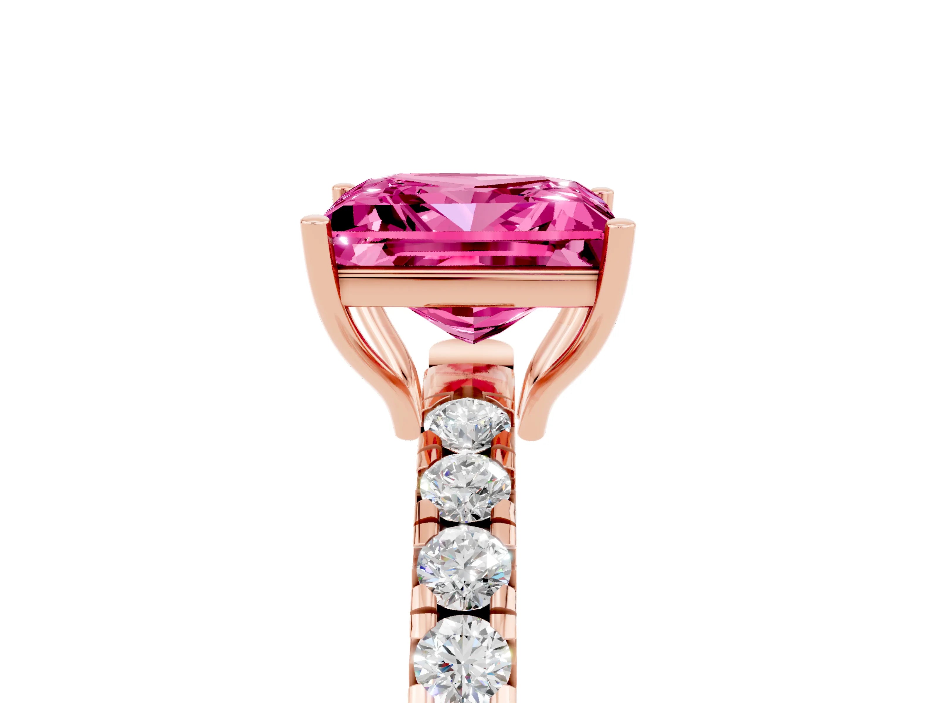 Rose gold Princess Cut Pink Sapphire Pavé Solitaire Engagement Ring with Four-Prong Setting_17