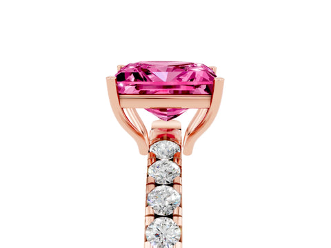 Rose gold Princess Cut Pink Sapphire Pavé Solitaire Engagement Ring with Four-Prong Setting_17
