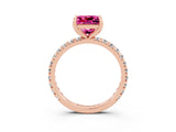 Rose gold Princess Cut Pink Sapphire Pavé Solitaire Ring with Round Band and Prong Setting_15