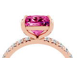 Rose gold Princess Cut Pink Sapphire Pavé Solitaire Ring with Round Band and Prong Setting_16