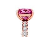 Rose gold Princess Cut Pink Sapphire Pavé Solitaire Ring with Round Band and Prong Setting_17