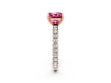 Rose gold Princess Cut Pink Sapphire Pavé Solitaire Ring with Round Band and Prong Setting_26