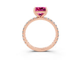 Rose gold Princess Cut Pink Sapphire Pavé Solitaire Ring with Round Band and Prong Setting_27