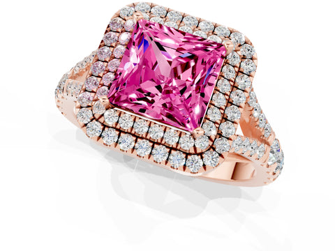 Rose gold Princess Cut Pink Sapphire Pavé Split Shank Double Halo Engagement Ring_1