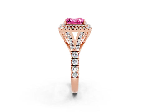 Rose gold Princess Cut Pink Sapphire Pavé Split Shank Double Halo Engagement Ring_2
