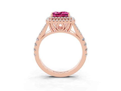 Rose gold Princess Cut Pink Sapphire Pavé Split Shank Double Halo Engagement Ring_3