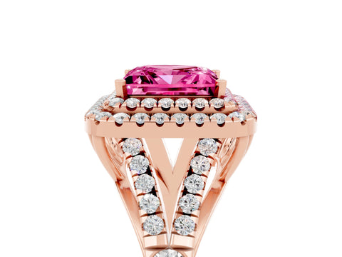Rose gold Princess Cut Pink Sapphire Pavé Split Shank Double Halo Engagement Ring_5
