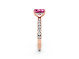 Rose gold Princess Cut Pink Sapphire Pave Band Solitaire Ring with Four-Prong Setting_74