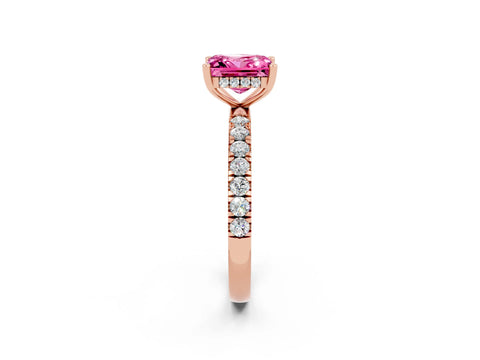 Rose gold Princess Cut Pink Sapphire Pave Band Solitaire Ring with Four-Prong Setting_74