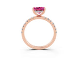 Rose gold Princess Cut Pink Sapphire Pave Band Solitaire Ring with Four-Prong Setting_75
