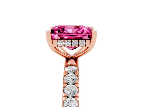 Rose gold Princess Cut Pink Sapphire Pave Band Solitaire Ring with Four-Prong Setting_77