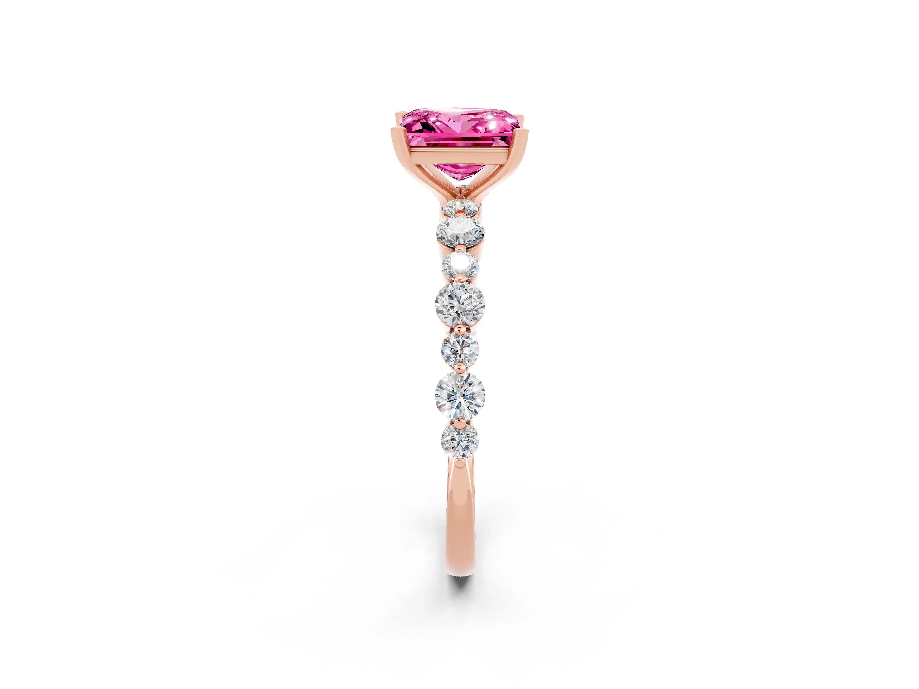 Rose gold Princess Cut Pink Sapphire Prong Set Engagement Ring with Pavé Band_14