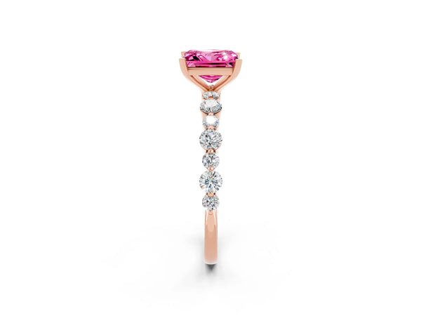 Rose gold Princess Cut Pink Sapphire Prong Set Engagement Ring with Pavé Band