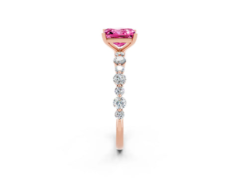 Rose gold Princess Cut Pink Sapphire Prong Set Engagement Ring with Pavé Band_14