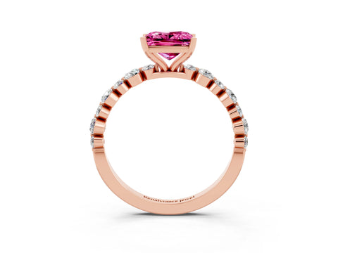 Rose gold Princess Cut Pink Sapphire Prong Set Engagement Ring with Pavé Band_15