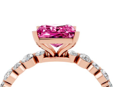 Rose gold Princess Cut Pink Sapphire Prong Set Engagement Ring with Pavé Band_16
