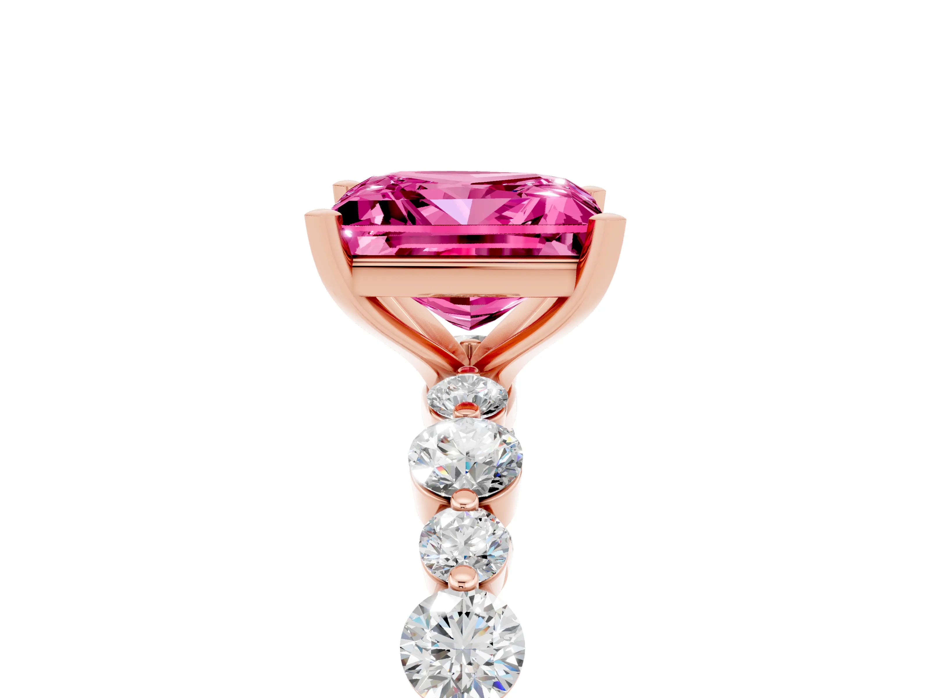 Rose gold Princess Cut Pink Sapphire Prong Set Engagement Ring with Pavé Band_17