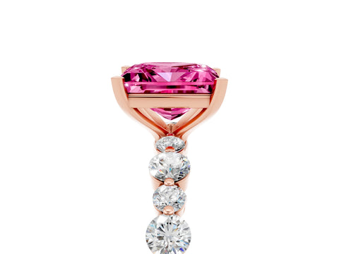 Rose gold Princess Cut Pink Sapphire Prong Set Engagement Ring with Pavé Band_17