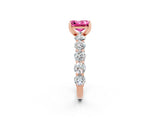 Rose gold Princess Cut Pink Sapphire Prong Setting with Side Stones on a Pave Band_26
