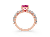 Rose gold Princess Cut Pink Sapphire Prong Setting with Side Stones on a Pave Band_27
