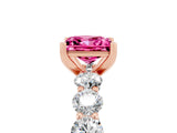 Rose gold Princess Cut Pink Sapphire Prong Setting with Side Stones on a Pave Band_29