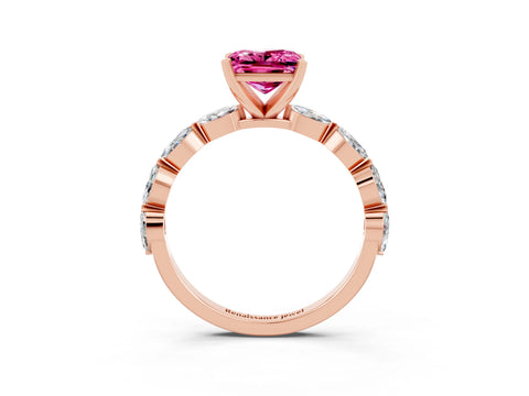 Rose gold Princess Cut Pink Sapphire Ring with Marquise Side Stones and Prong Setting_15