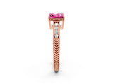 Rose gold Princess Cut Pink Sapphire Ring with Milgrain Pavé Band and Four-Prong Setting_38