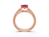Rose gold Princess Cut Pink Sapphire Ring with Milgrain Pavé Band and Four-Prong Setting_39