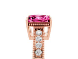 Rose gold Princess Cut Pink Sapphire Ring with Milgrain Pavé Band and Four-Prong Setting_41