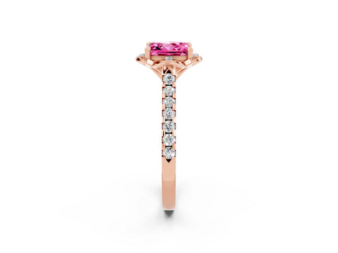 Rose gold Princess Cut Pink Sapphire Ring with Pavé Band and Floral Prong Setting_2