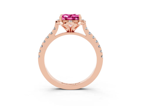 Rose gold Princess Cut Pink Sapphire Ring with Pavé Band and Floral Prong Setting_3
