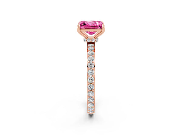 Rose gold Princess Cut Pink Sapphire Pavé Engagement Ring with Round  Accents and Prong Setting