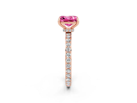 Rose gold Princess Cut Pink Sapphire Ring with Pavé Band and Four-Prong Setting_26